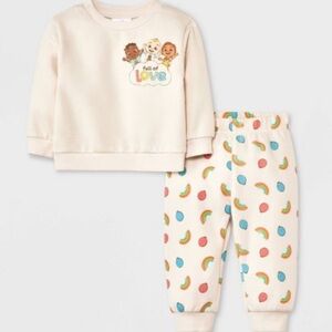 Baby Cocomelon Top and Bottom Set - Cream 12months NEW